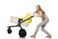 The woman with baby and pram on white Royalty Free Stock Photo