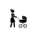 Woman with a Baby Stroller icon. Mother Royalty Free Stock Photo