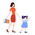 Woman with a baby walking with shopping basket