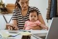 Woman with baby working from home of her online ecommerce shop Royalty Free Stock Photo