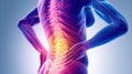 A woman with a back pain is shown in the image, AI