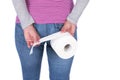 Woman from the back with a toilet paper roll Royalty Free Stock Photo