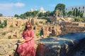 Woman on the background of archaeological excavations of Carthage Royalty Free Stock Photo