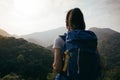 Backpacker enjoying the view on morning