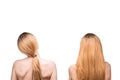 Woman backside, beautiful woman with ombre hair isolated on a white