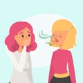 Woman with bad breath talking to a friend isolated