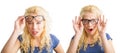 Woman with bad vision and with glasses Royalty Free Stock Photo