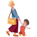 Woman with a bag and with her little baby