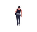 Woman with a bag on her shoulder goes forward