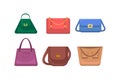 Woman bag icons set. Different fashion handbags isolated on white background. Women`s handbag collection summer Royalty Free Stock Photo