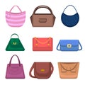 Woman bag icons set. Different fashion handbags isolated on white background. Women`s handbag collection summer Royalty Free Stock Photo