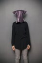 Woman with bag over her head Royalty Free Stock Photo