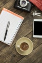 Woman bag stuff and coffee Royalty Free Stock Photo