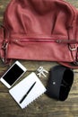 Woman bag stuff, handbag Royalty Free Stock Photo