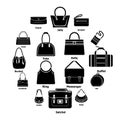 Woman bag types icons set, simple style