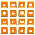 Woman bag types icons set orange square vector