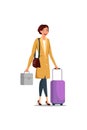 Woman with baggage flat illustration isolated on white background