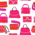 Woman Bags Seamless Pattern. Tiled vector background with women handbag stylish fashion accessories on white background Royalty Free Stock Photo