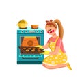 Woman Baker Baking Cookies In Kitchen Oven Vector Royalty Free Stock Photo