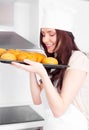 Woman baking bread Royalty Free Stock Photo