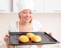 Woman baking bread Royalty Free Stock Photo