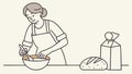 Woman Baking Bread Dough, Mixing Ingredients in Rustic Kitchen, vector design Generative AI Royalty Free Stock Photo
