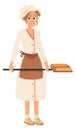 Woman baking bread. Professional chef cartoon character Royalty Free Stock Photo