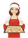 Woman baking christmas cookies