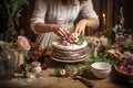 Woman baking pastry food homemade dessert delicious cake tasty female bakery sweet cream person Royalty Free Stock Photo