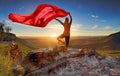 Woman Pilates Yoga balance with sheer flowing fabric Royalty Free Stock Photo