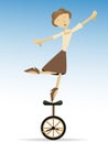 Woman balancing on tippy toes on unicycle