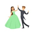 A woman in a ball dress and a man in a frock coat dancing ballroom dance colorful character vector Illustration Royalty Free Stock Photo