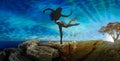 Woman ballerina silhouette dancing in nature