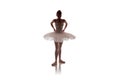 Woman ballerina in white pack tutu posing on white background