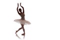 Woman ballerina in white pack tutu posing on white background