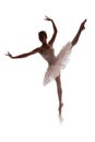 Woman ballerina in white pack tutu posing on white background