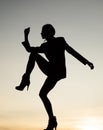 Woman ballet dancer dancing silhouette evening sky, girl Royalty Free Stock Photo