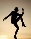 Woman ballet dancer dancing silhouette evening sky, girl Royalty Free Stock Photo