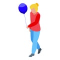 Woman balloon seller icon isometric vector. Park shop