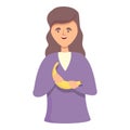 Woman with banana icon cartoon vector. Healthy girl