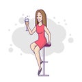 Woman in the bar flat line on a white background. Royalty Free Stock Photo