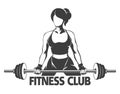 Woman with Barbell Fitness Emblem