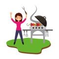 Woman in barbeque with grill