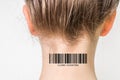 Woman with barcode on her neck - genetic clone concept