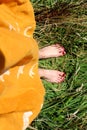 Woman bare feet on green grass Royalty Free Stock Photo