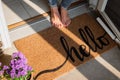 Welcome mat in front of new home Royalty Free Stock Photo