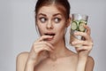 woman with bare shoulders cucumber health drink Fresh