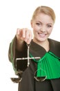 Woman barrister holding scales.