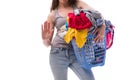 The woman with basket of clothing for laundry Royalty Free Stock Photo