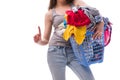 The woman with basket of clothing for laundry Royalty Free Stock Photo